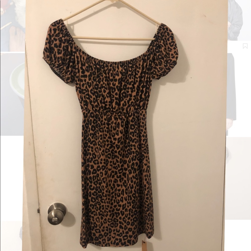 Reformation off the shoulder leopard dress